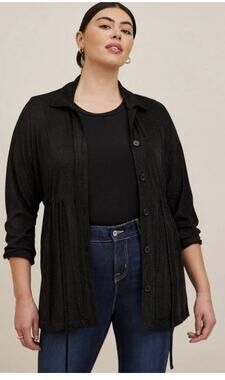 Torrid Size 2 Black Silver Lurex Crepe Anorak Utility Jacket NWT Shimmer 2X